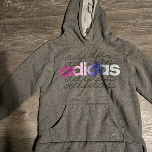 adidas Gray Hoodie with Pink-Purple-Blue Ombre Logo